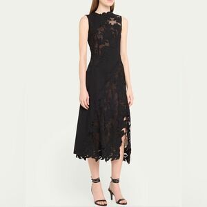 Oscar De La Renta Marbled Carnation Guipure Lace Inset Midi Dress size 0